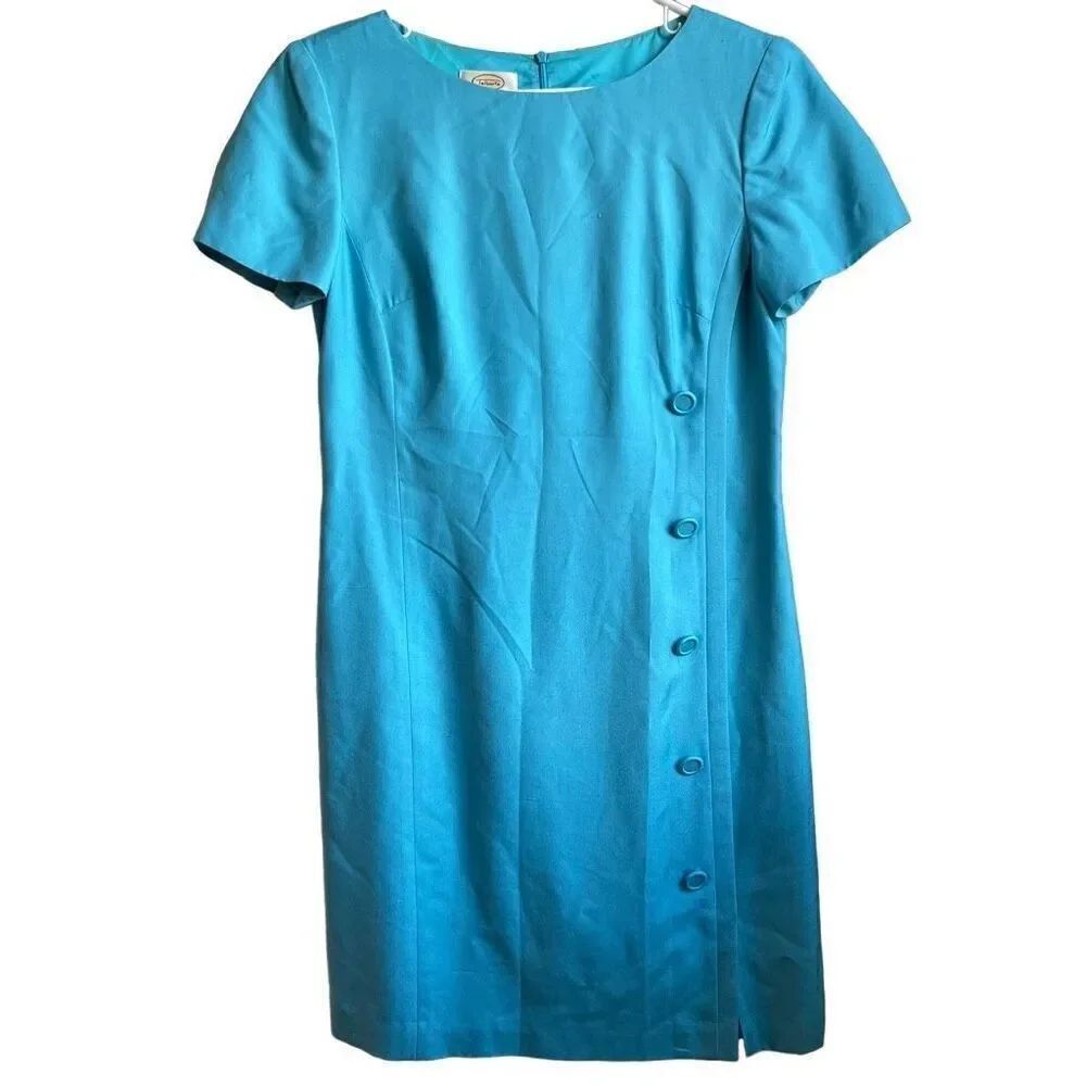 Vtg Talbots Womens Column Dress 8 Turquoise 100% Silk Lined Old Money Business